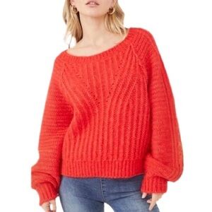 Free People Carter Pullover Sweater oversized knit holiday red women medium